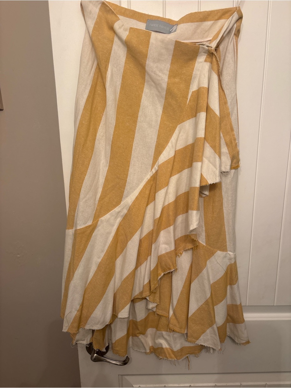 Striped High-Low Wrap Skirt in Yellow and Cream